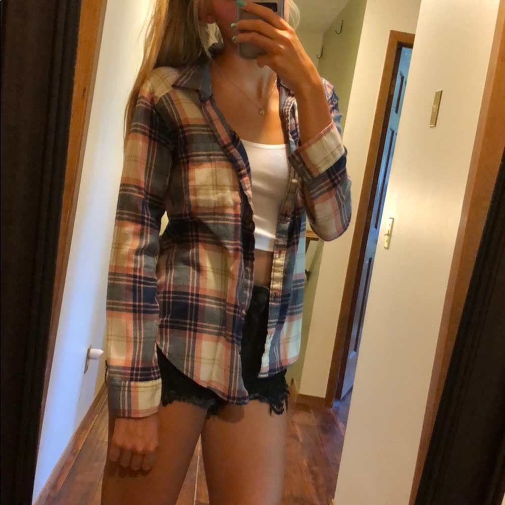 Pink blue and white flannel